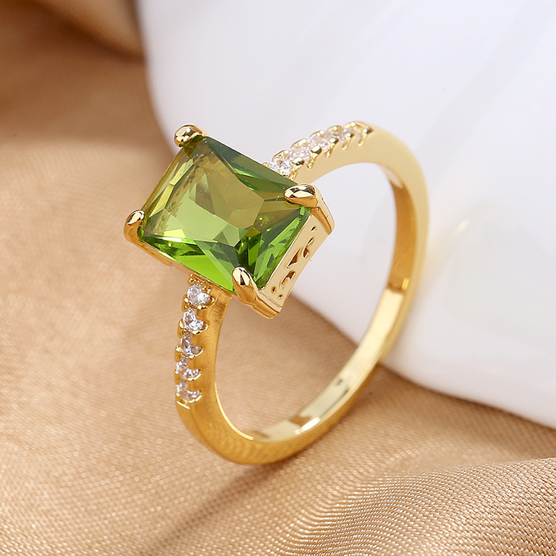 Fashion rings for women girlsgold simulation zircon princess female wedding  ring square olive green ring accessories
